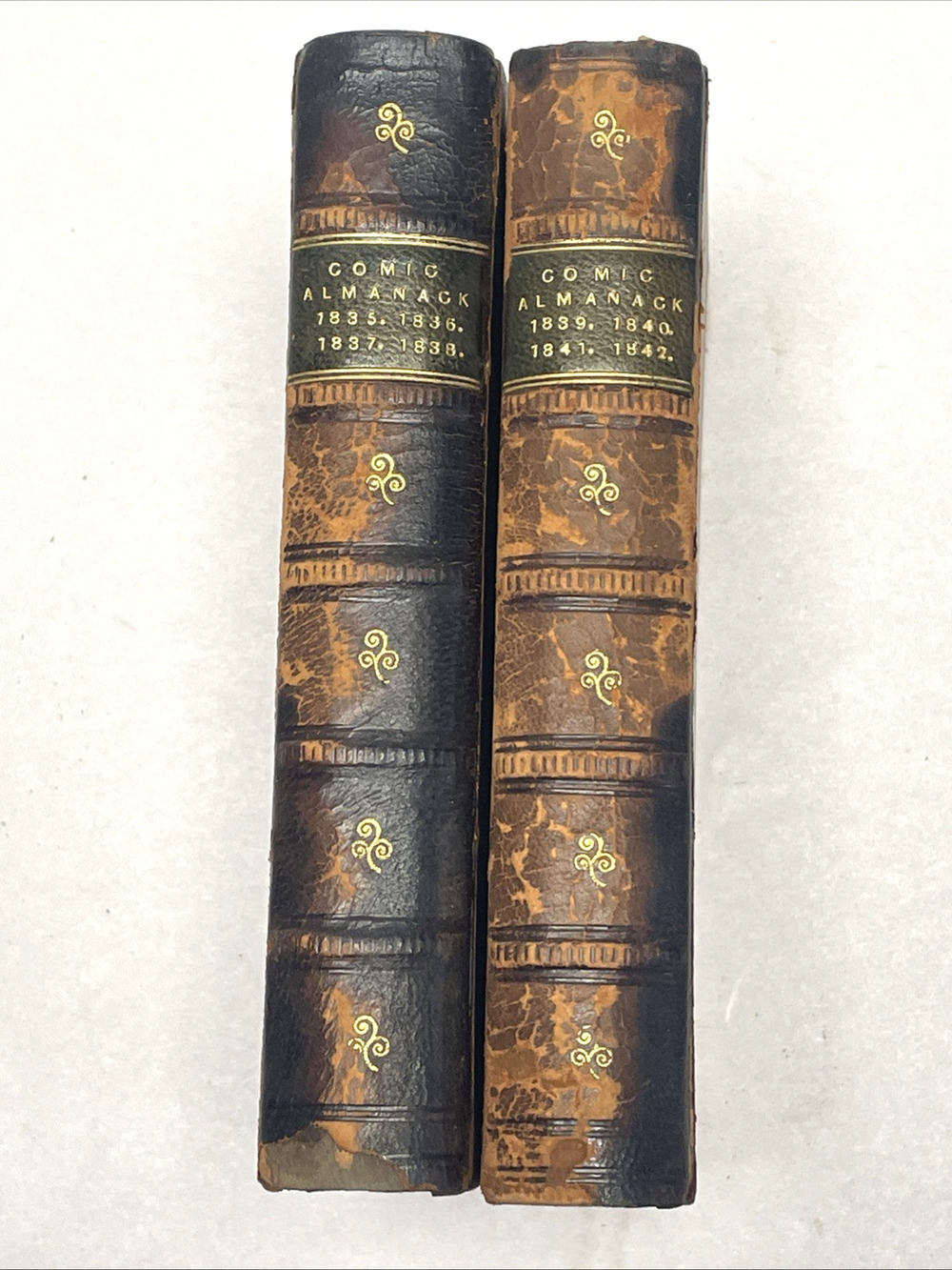 Comic Almanack Cruikshank 1835-1842 2 Vol Set Charles Tilt 1/4 Leather Illustrat
